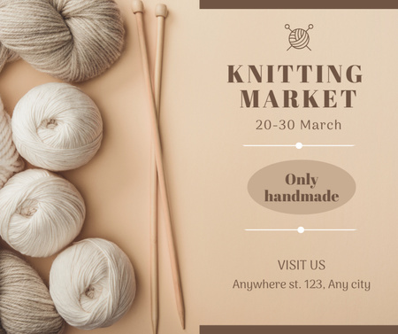 Knitting Market Invitation with Beige Skeins Facebook Modelo de Design