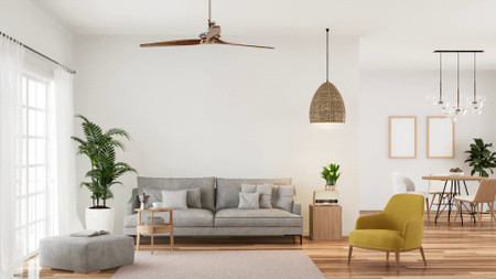 Stylish Living Room with Wooden Floor Zoom Background Modelo de Design