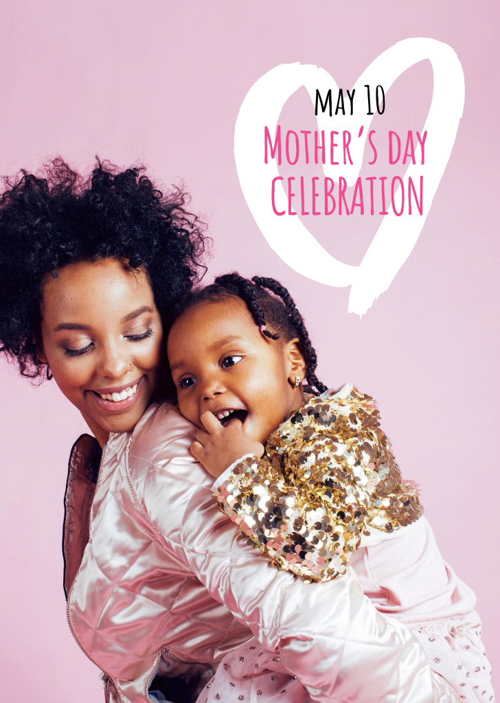 Mother's Day With Mother Holding Little Daughter Postcard A6 Vertical Design Template