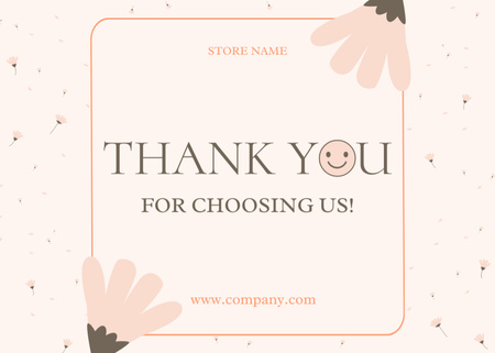 Designvorlage Thank You Message with Cartoon Flowers and Smiley Face für Postcard 5x7in