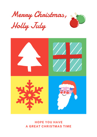 Merry Christmas in July Greeting with Santa Postcard A6 Vertical Design Template
