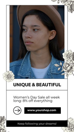 Oferta de venda de produtos no dia da mulher em branco Instagram Video Story Modelo de Design