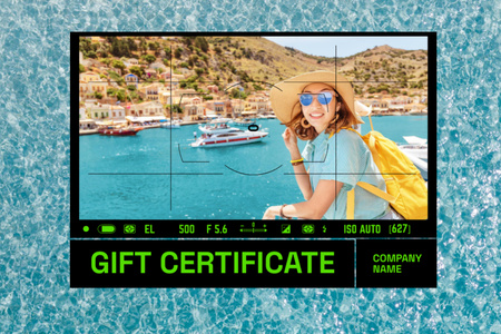 Plantilla de diseño de Anuncio de viaje de crucero con mujer turista Gift Certificate 