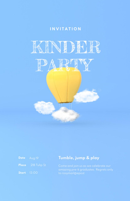 Kid's Party Announcement With Yellow Air Balloon Invitation 5.5x8.5in Design Template