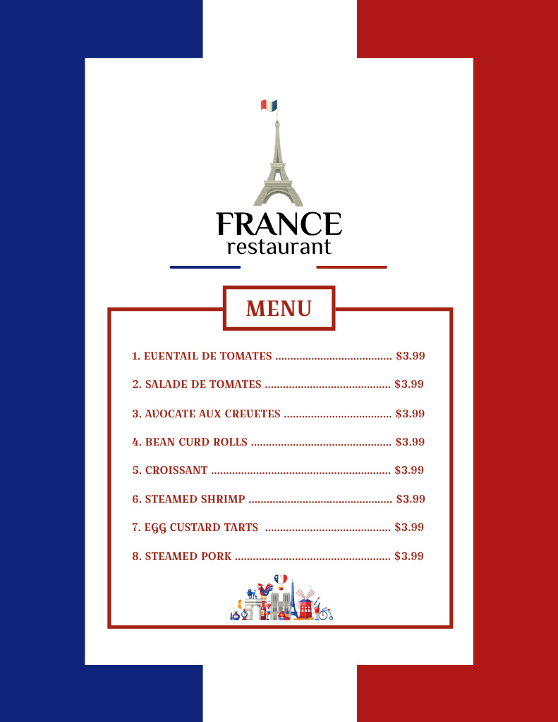 Offer of Traditional French Cuisine Menu 8.5x11inデザインテンプレート