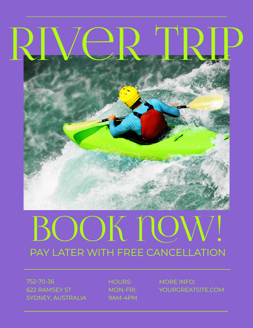 Unforgettable River Trip Offer In Purple Poster 8.5x11in Design Template