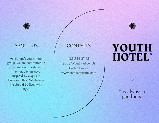 Ontwerpsjabloon van Brochure 8.5x11in van Youth Hotel Services Offer In Gradient