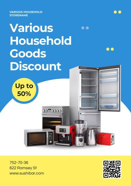 Household Goods Discount Blue and Yelow Poster Šablona návrhu