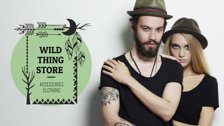 Fashion Store Ad Young Couple in Black Outfits Title Design Template