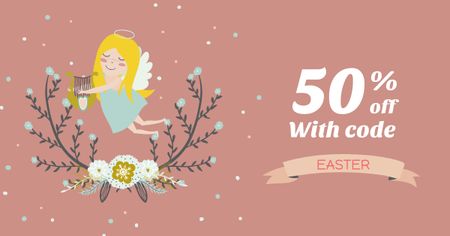Easter Offer with Cute Girl Angel Facebook AD Design Template