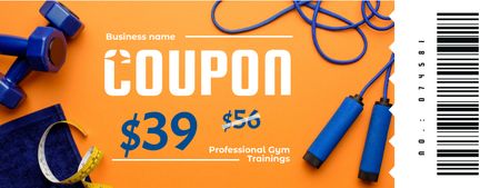 Professional Gym Trainings Ad with Sport Equipment Coupon Design Template