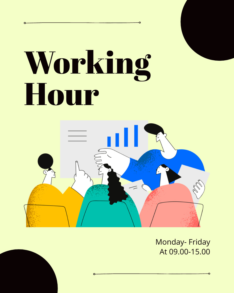 Working Hours for Office with Colleagues in Meeting Instagram Post Vertical Tasarım Şablonu