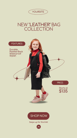 Designvorlage Bieten Sie Lederrucksäcke der neuen Schulkollektion an für Instagram Story