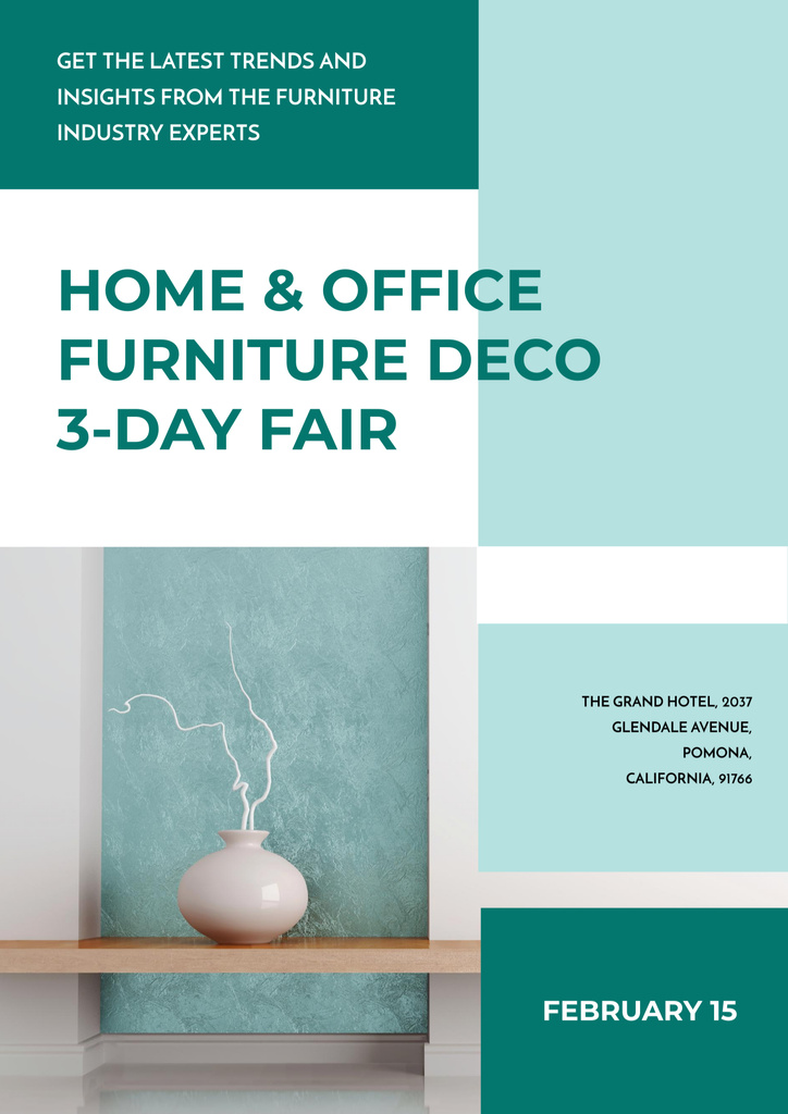 Furniture Fair Announcement with White Vase on Table Poster B2 tervezősablon