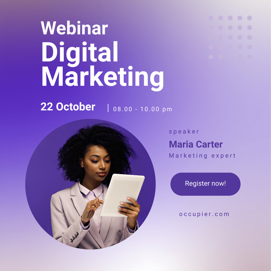 Digital Marketing Webinar Invitation with Young African American Woman Instagram Design Template