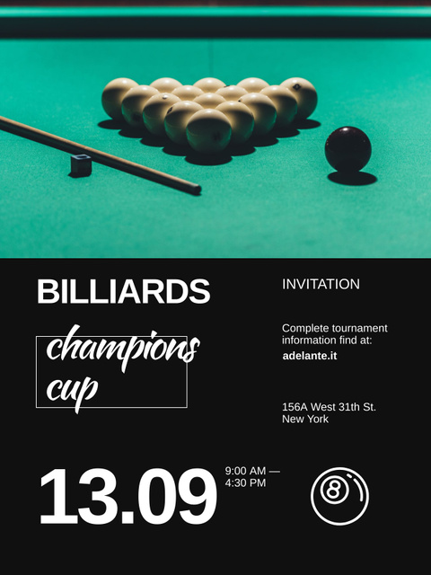 Billiards Champion's Cup Announcement Poster US Design Template