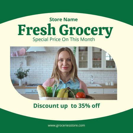 Discount Offer on Fresh Grocery Animated Post Design Template