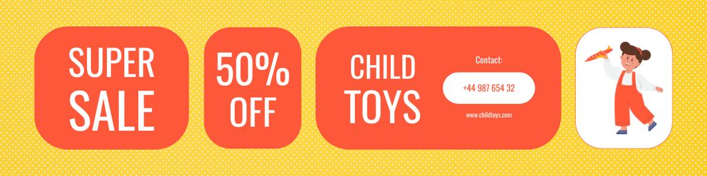 Designvorlage Child Toys Super Sale with Cute Girl on Yellow für Twitter