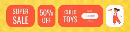 Ontwerpsjabloon van Twitter van Kinderspeelgoed Super Sale met schattig meisje op geel