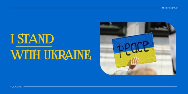 Ukrainian State Flag And Appeal To Stand With Ukraine Twitter tervezősablon