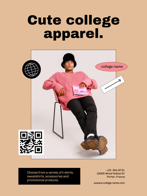 College Apparel and Merchandise with Young Guy in Hat Poster 36x48in – шаблон для дизайну
