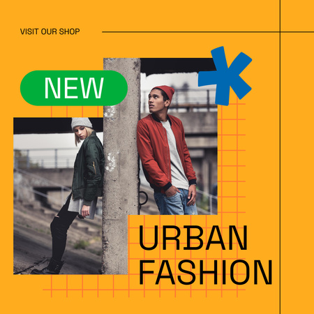 Fashion Ad with Stylish People Instagram Design Template