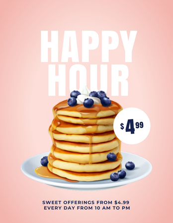 Sweet Pancakes with blueberries Flyer 8.5x11in Design Template