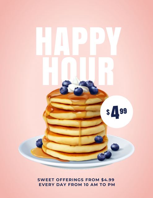 Pancakes with Blueberries Sale Flyer 8.5x11in Design Template