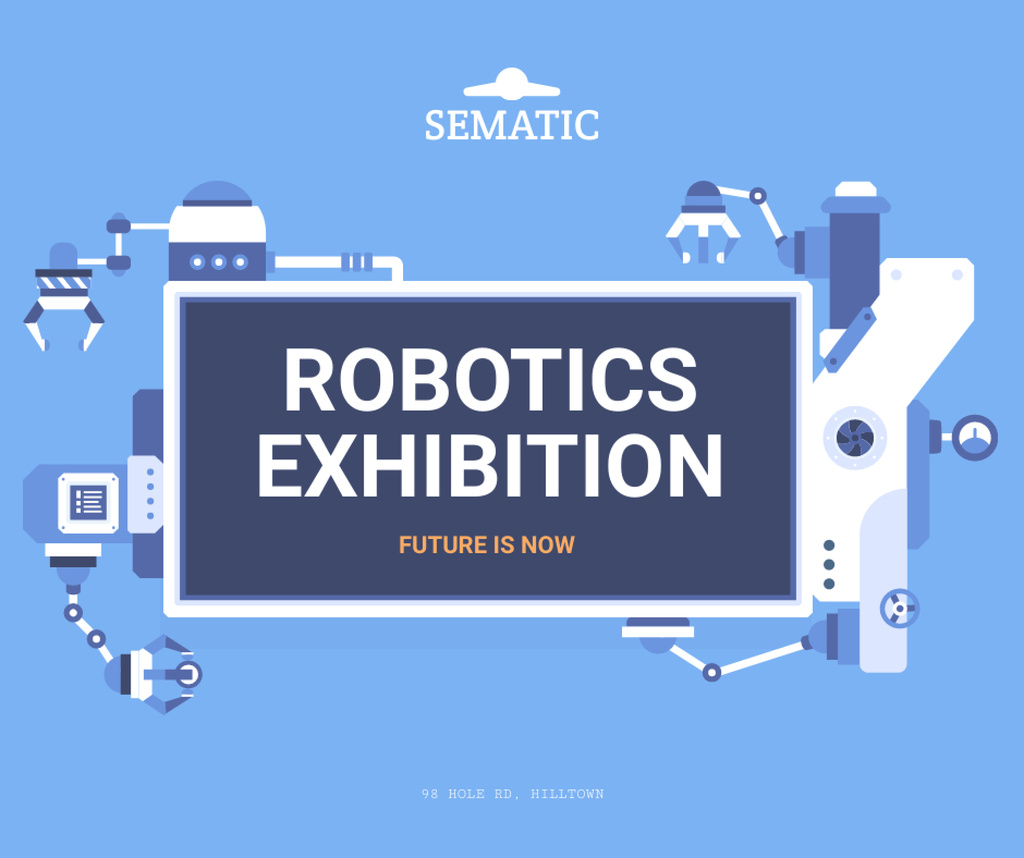 Robotics Exhibition Ad Automated Production Line Facebook Design Template