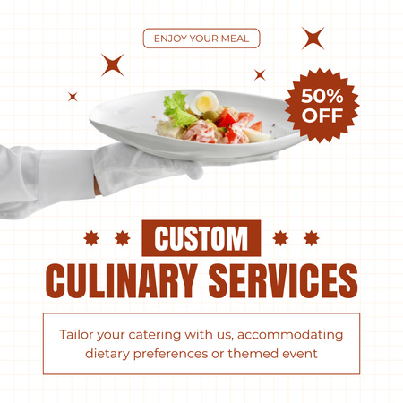 Designvorlage Discount on Catering Services with Gourmet Dish on Plate für Instagram AD