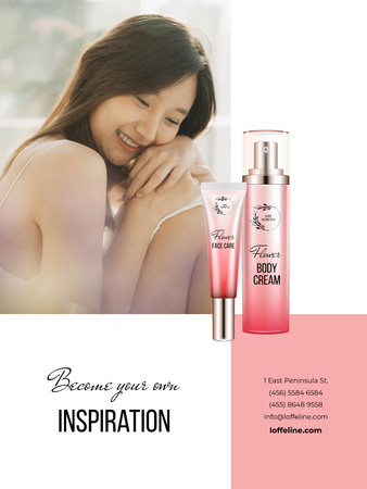 Skincare Products ad with Young Woman Poster US Design Template