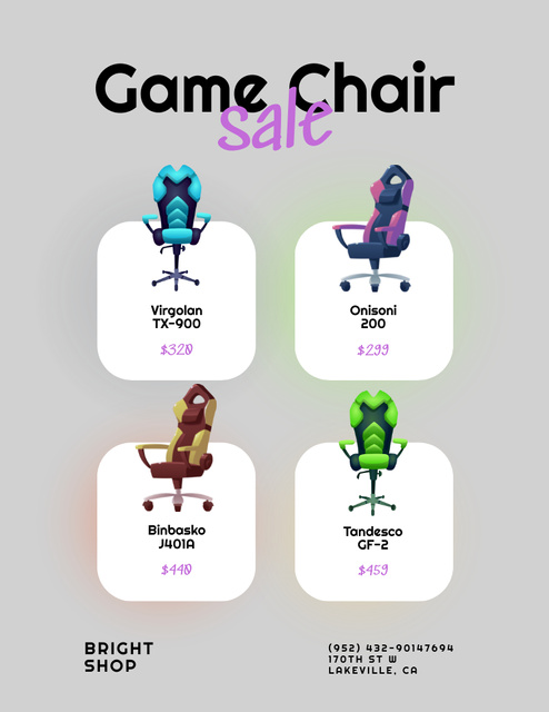 Gaming Gear Ad with Chairs Poster 8.5x11in Design Template