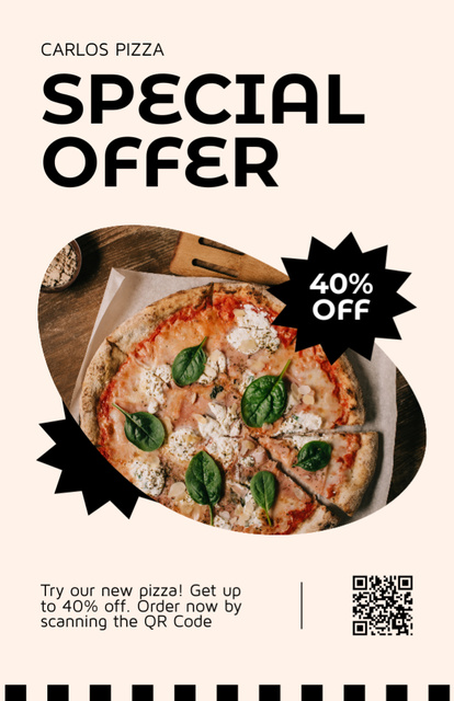 Special Offer Discount Pizza on White Recipe Card Design Template