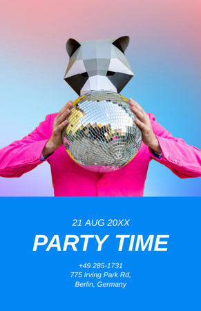 Platilla de diseño Party Announcement With Mask And Disco Ball Invitation 5.5x8.5in
