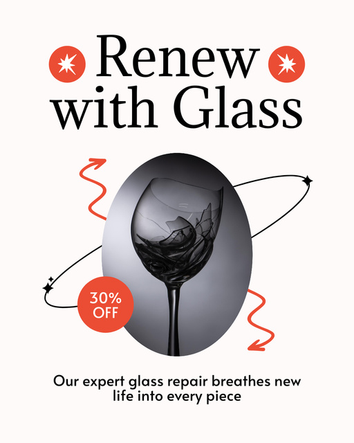Plantilla de diseño de Renewing Service For Glass Drinkware With Discount Instagram Post Vertical 