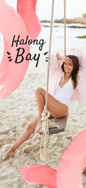 Modèle de visuel Happy Woman on Beach Swing - Snapchat Moment Filter