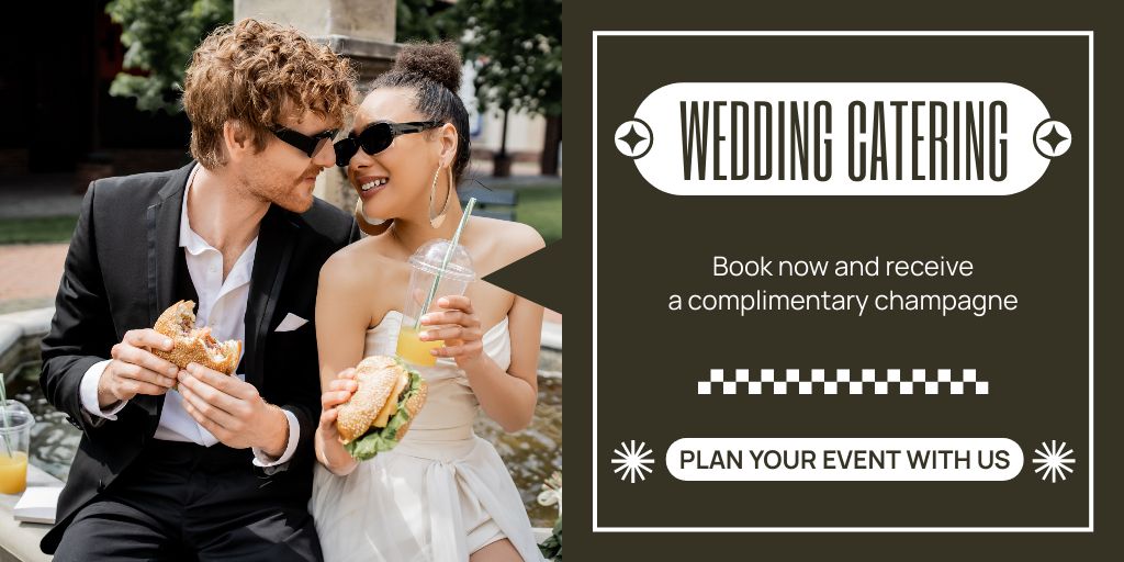 Plantilla de diseño de Wedding Catering Services Offer with Young Couple Twitter 