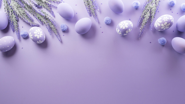 Plantilla de diseño de Easter Eggs and Floral Lavender Decor Zoom Background 