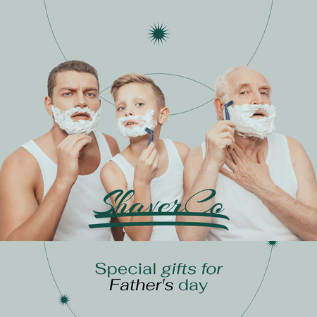 Men and Cute Little Boy are Shaving Together Instagram Design Template