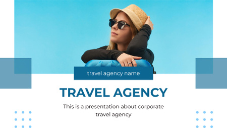 Template di design Travel Agency Services with Young Woman in Hat Presentation Wide
