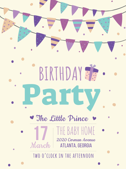 March Birthday Party Announcement With Confetti Poster US Modelo de Design
