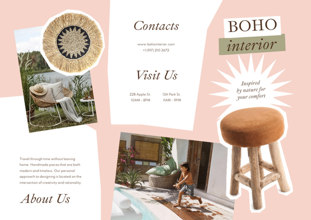 Boho Interior Offer with Cute Kid Brochure Tasarım Şablonu