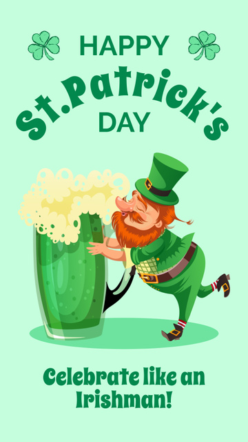 Happy St. Patrick's Day Greeting with Man and Huge Beer Instagram Story Design Template