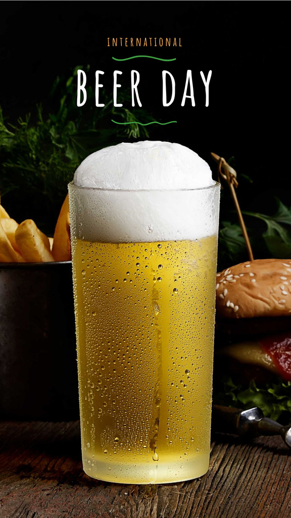 Ontwerpsjabloon van Instagram Story van Beer Day Offer Glass and Snacks