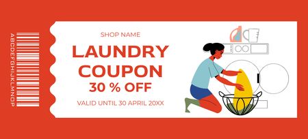 Discount Voucher for Laundry Services with Woman on Red Coupon 3.75x8.25in Design Template