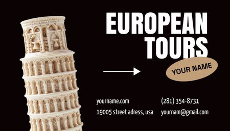 Modèle de visuel Annonce d'agence de voyage avec la tour penchée de Pise - Business Card US
