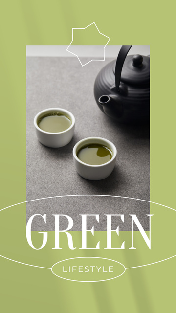 Green Lifestyle Concept with Tea in Cups Instagram Story Šablona návrhu