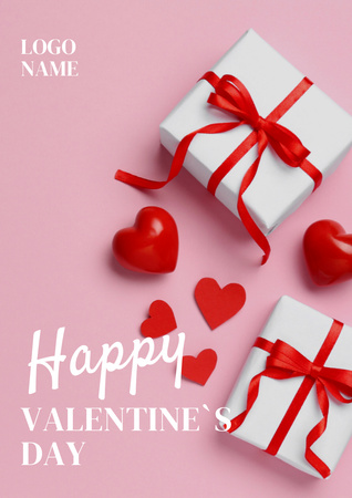 Valentine's Day Holiday Greeting with Gifts Poster A3 Design Template