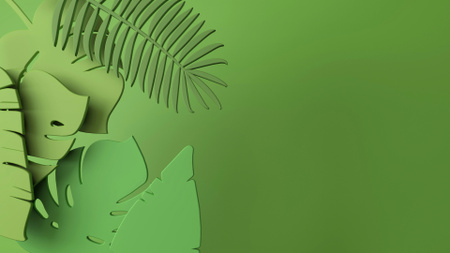 3D Illustration of Tropical Leaves Zoom Background Design Template