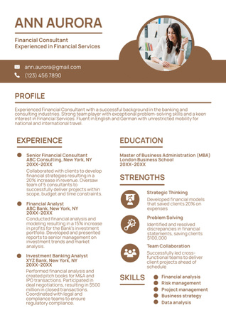 Work Experience of Financial Consultant Resume Design Template